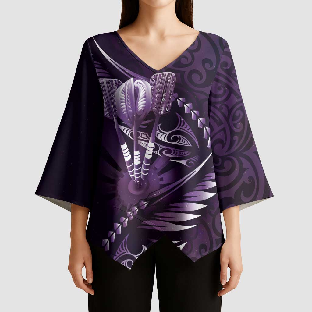 Personalised All Purple New Zealand Darts Kimono Sleeve Blouse Aoteroa Fern Maori Galaxy Style - Aussie Hoodie