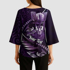 Personalised All Purple New Zealand Darts Kimono Sleeve Blouse Aoteroa Fern Maori Galaxy Style - Aussie Hoodie