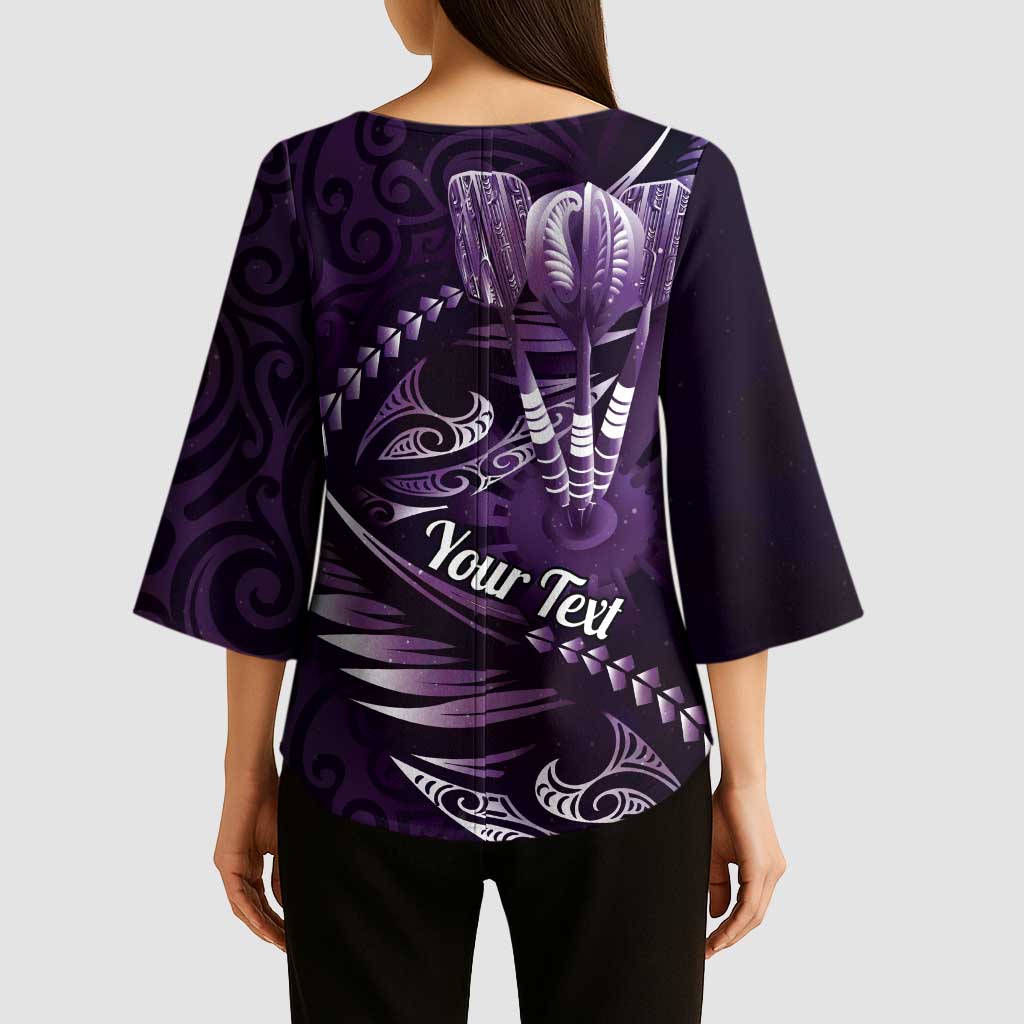 Personalised All Purple New Zealand Darts Kimono Sleeve Blouse Aoteroa Fern Maori Galaxy Style - Aussie Hoodie