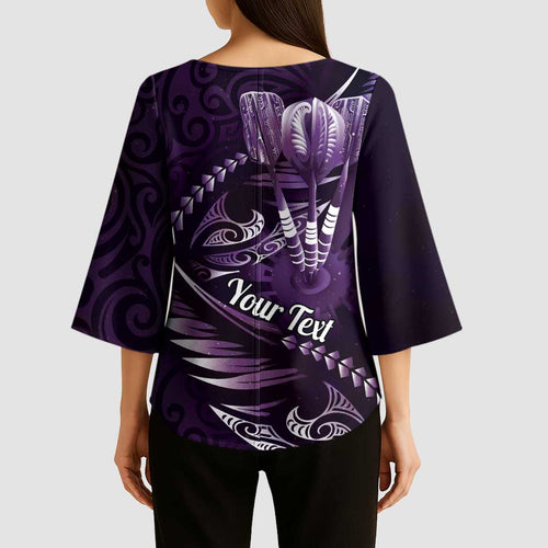 Personalised All Purple New Zealand Darts Kimono Sleeve Blouse Aoteroa Fern Maori Galaxy Style - Aussie Hoodie