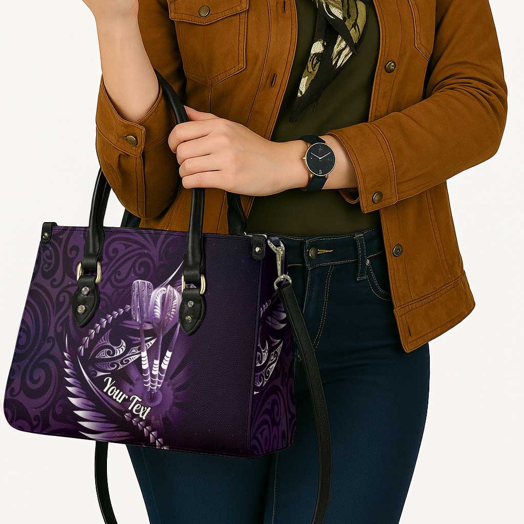 Personalised All Purple New Zealand Darts Leather Bag Aoteroa Fern Maori Galaxy Style - Aussie Hoodie