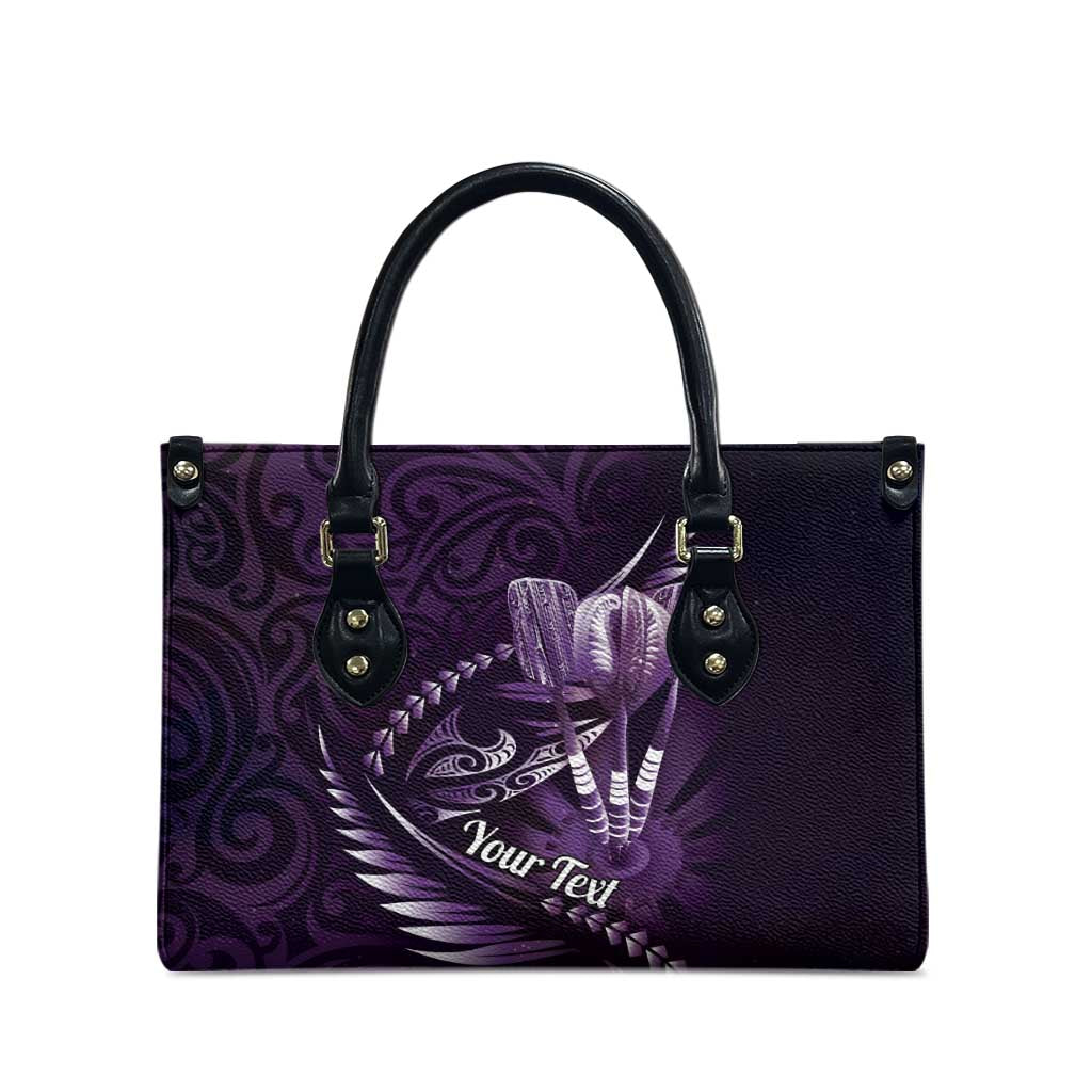 Personalised All Purple New Zealand Darts Leather Bag Aoteroa Fern Maori Galaxy Style - Aussie Hoodie