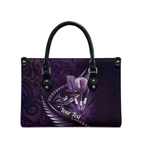 Personalised All Purple New Zealand Darts Leather Bag Aoteroa Fern Maori Galaxy Style - Aussie Hoodie
