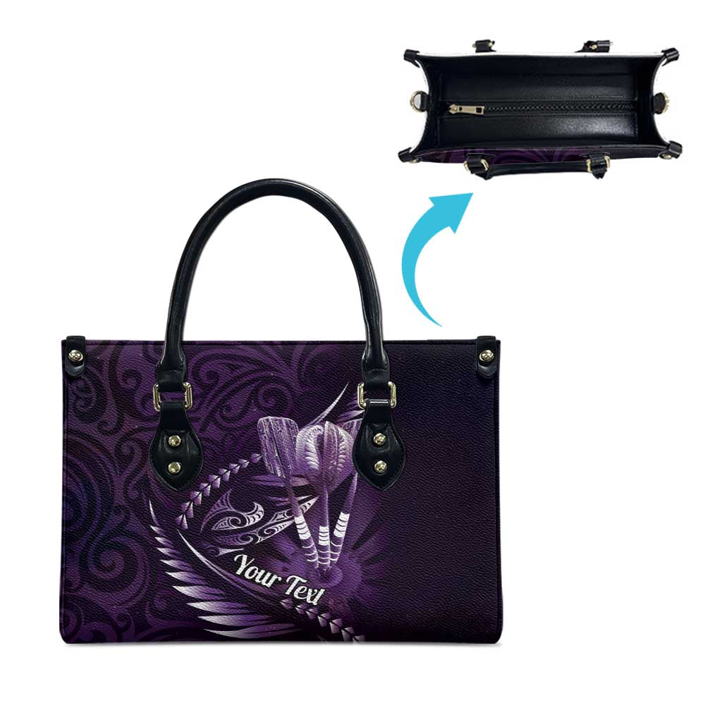 Personalised All Purple New Zealand Darts Leather Bag Aoteroa Fern Maori Galaxy Style - Aussie Hoodie