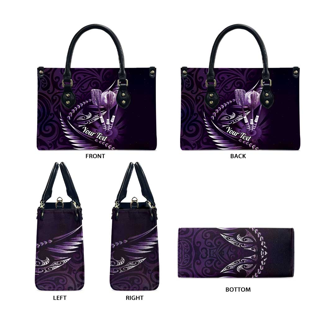 Personalised All Purple New Zealand Darts Leather Bag Aoteroa Fern Maori Galaxy Style - Aussie Hoodie