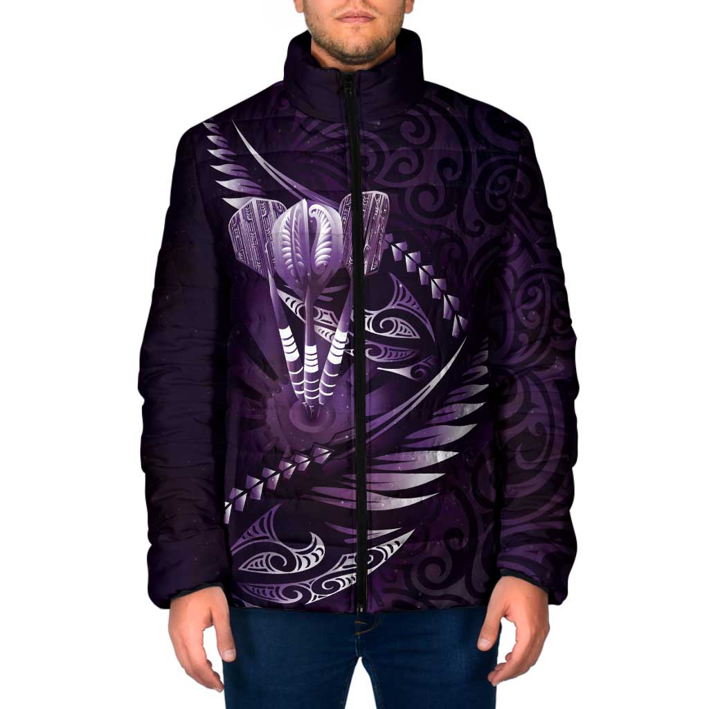 Personalised All Purple New Zealand Darts Padded Jacket Aoteroa Fern Maori Galaxy Style - Aussie Hoodie