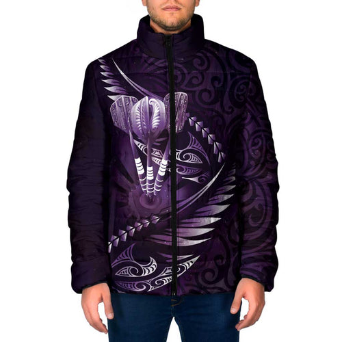 Personalised All Purple New Zealand Darts Padded Jacket Aoteroa Fern Maori Galaxy Style - Aussie Hoodie