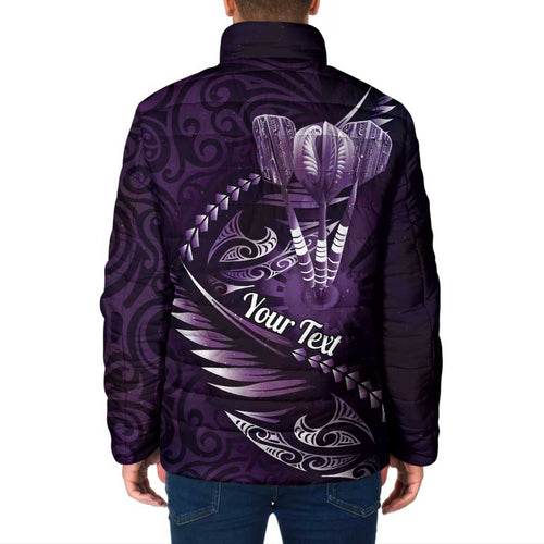 Personalised All Purple New Zealand Darts Padded Jacket Aoteroa Fern Maori Galaxy Style - Aussie Hoodie