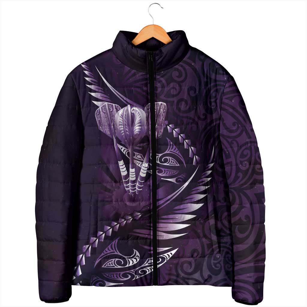 Personalised All Purple New Zealand Darts Padded Jacket Aoteroa Fern Maori Galaxy Style - Aussie Hoodie