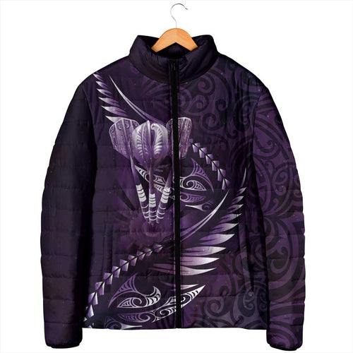 Personalised All Purple New Zealand Darts Padded Jacket Aoteroa Fern Maori Galaxy Style - Aussie Hoodie