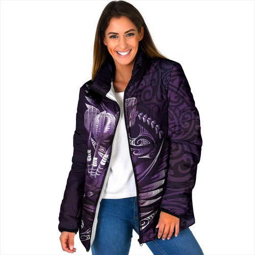Personalised All Purple New Zealand Darts Padded Jacket Aoteroa Fern Maori Galaxy Style - Aussie Hoodie