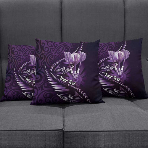 Personalised All Purple New Zealand Darts Pillow Cover Aoteroa Fern Maori Galaxy Style - Aussie Hoodie