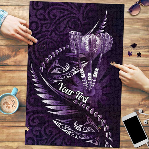 Personalised All Purple New Zealand Darts Puzzle Aoteroa Fern Maori Galaxy Style - Aussie Hoodie