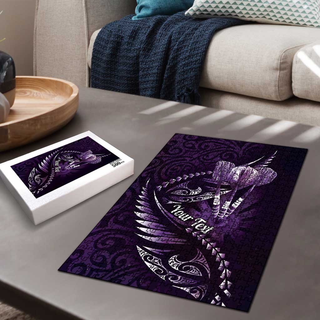 Personalised All Purple New Zealand Darts Puzzle Aoteroa Fern Maori Galaxy Style - Aussie Hoodie