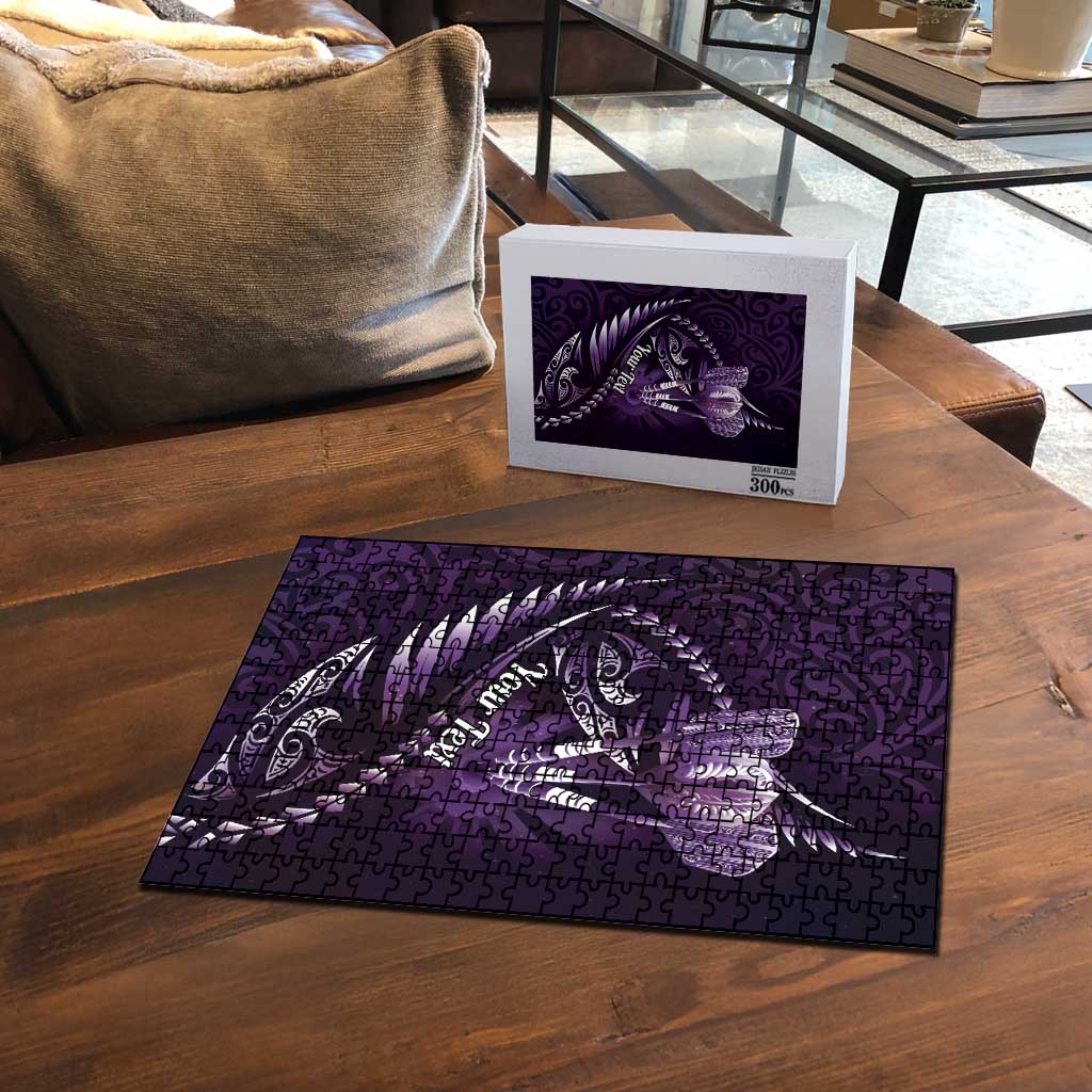 Personalised All Purple New Zealand Darts Puzzle Aoteroa Fern Maori Galaxy Style - Aussie Hoodie