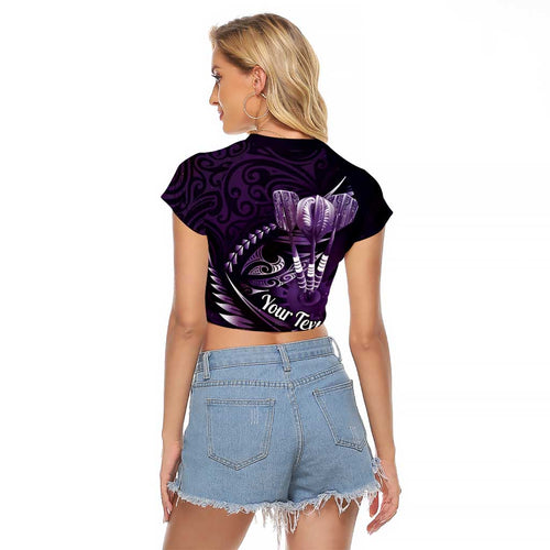Personalised All Purple New Zealand Darts Raglan Cropped T Shirt Aoteroa Fern Maori Galaxy Style