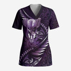 Personalised All Purple New Zealand Darts Scrub Top Aoteroa Fern Maori Galaxy Style - Aussie Hoodie
