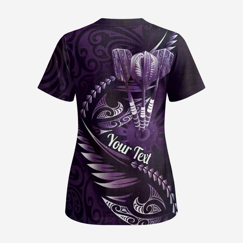 Personalised All Purple New Zealand Darts Scrub Top Aoteroa Fern Maori Galaxy Style - Aussie Hoodie