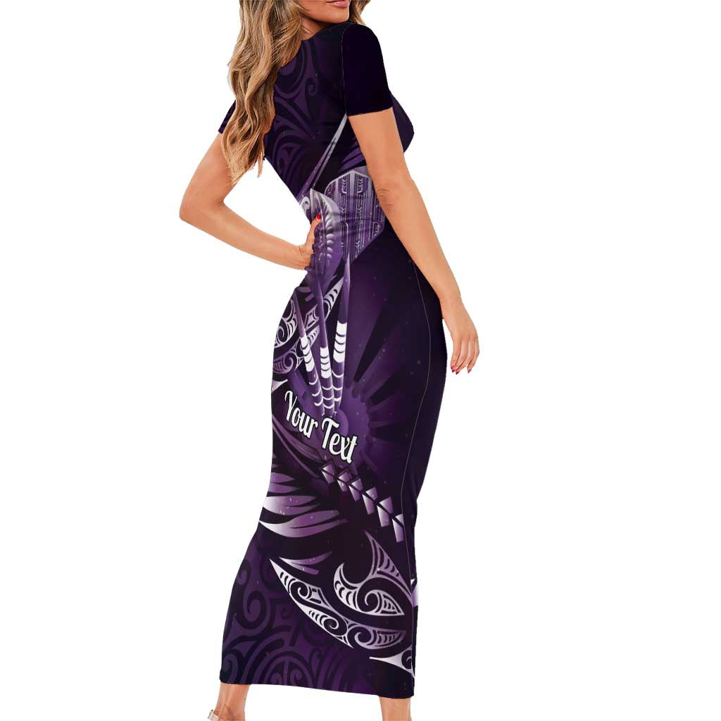 Personalised All Purple New Zealand Darts Short Sleeve Bodycon Dress Aoteroa Fern Maori Galaxy Style