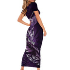 Personalised All Purple New Zealand Darts Short Sleeve Bodycon Dress Aoteroa Fern Maori Galaxy Style