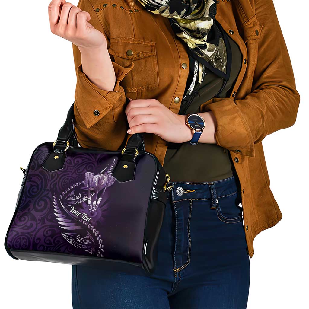 Personalised All Purple New Zealand Darts Shoulder Handbag Aoteroa Fern Maori Galaxy Style
