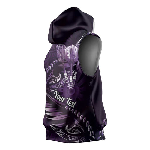 Personalised All Purple New Zealand Darts Sleeveless Hoodie Aoteroa Fern Maori Galaxy Style - Aussie Hoodie