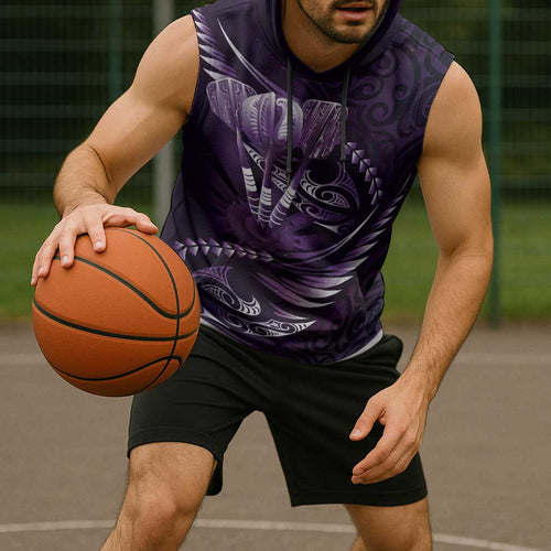 Personalised All Purple New Zealand Darts Sleeveless Hoodie Aoteroa Fern Maori Galaxy Style - Aussie Hoodie