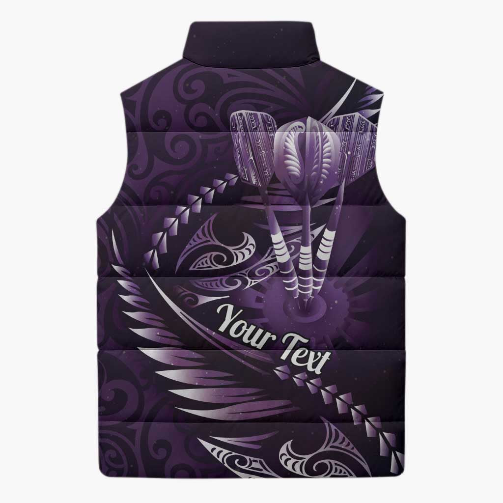 Personalised All Purple New Zealand Darts Sleeveless Puffer Jacket Aoteroa Fern Maori Galaxy Style - Aussie Hoodie