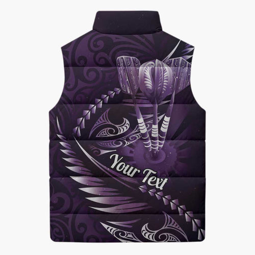 Personalised All Purple New Zealand Darts Sleeveless Puffer Jacket Aoteroa Fern Maori Galaxy Style - Aussie Hoodie