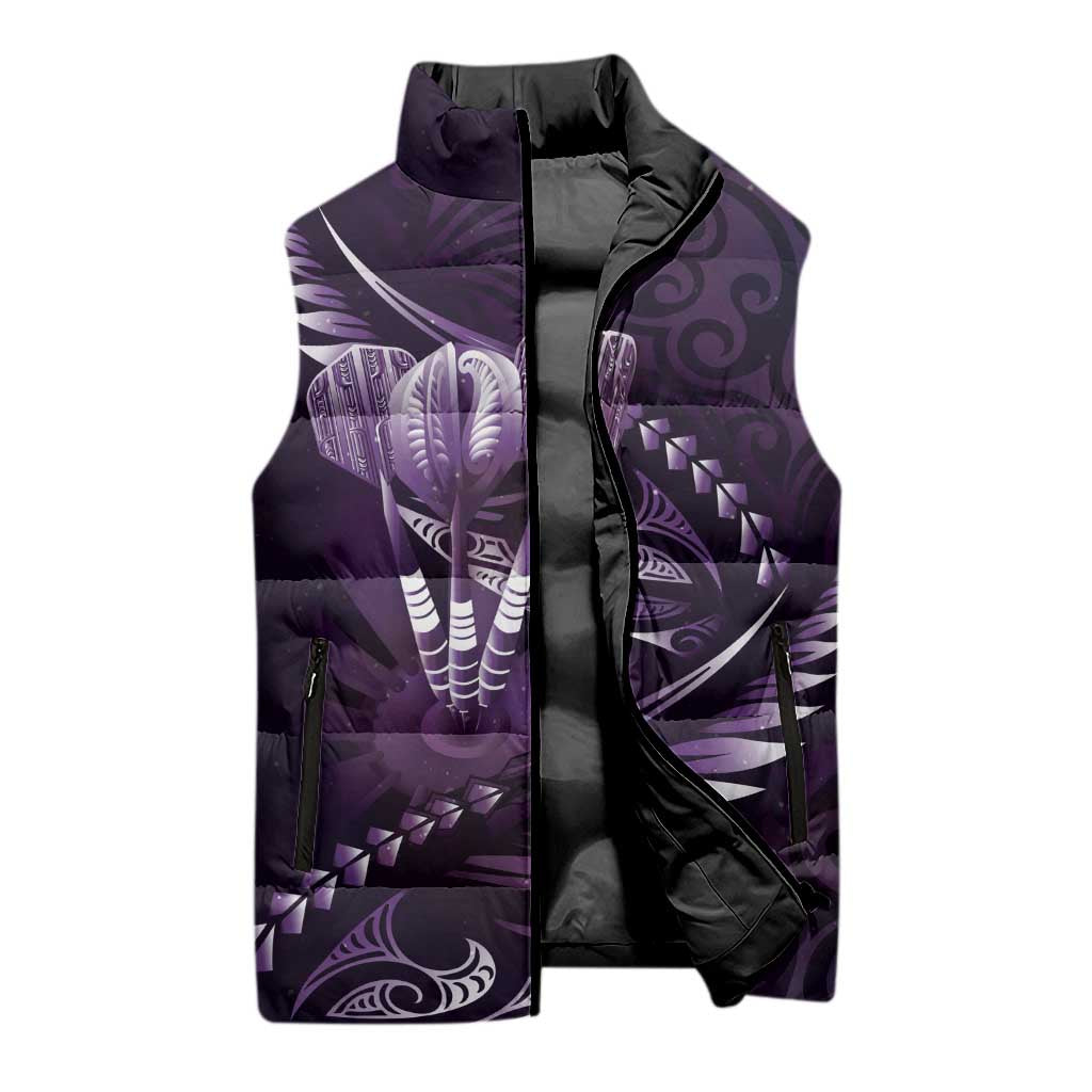 Personalised All Purple New Zealand Darts Sleeveless Puffer Jacket Aoteroa Fern Maori Galaxy Style - Aussie Hoodie