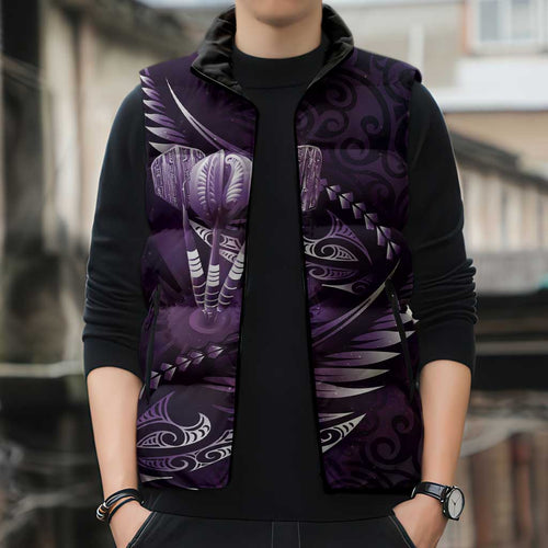 Personalised All Purple New Zealand Darts Sleeveless Puffer Jacket Aoteroa Fern Maori Galaxy Style - Aussie Hoodie