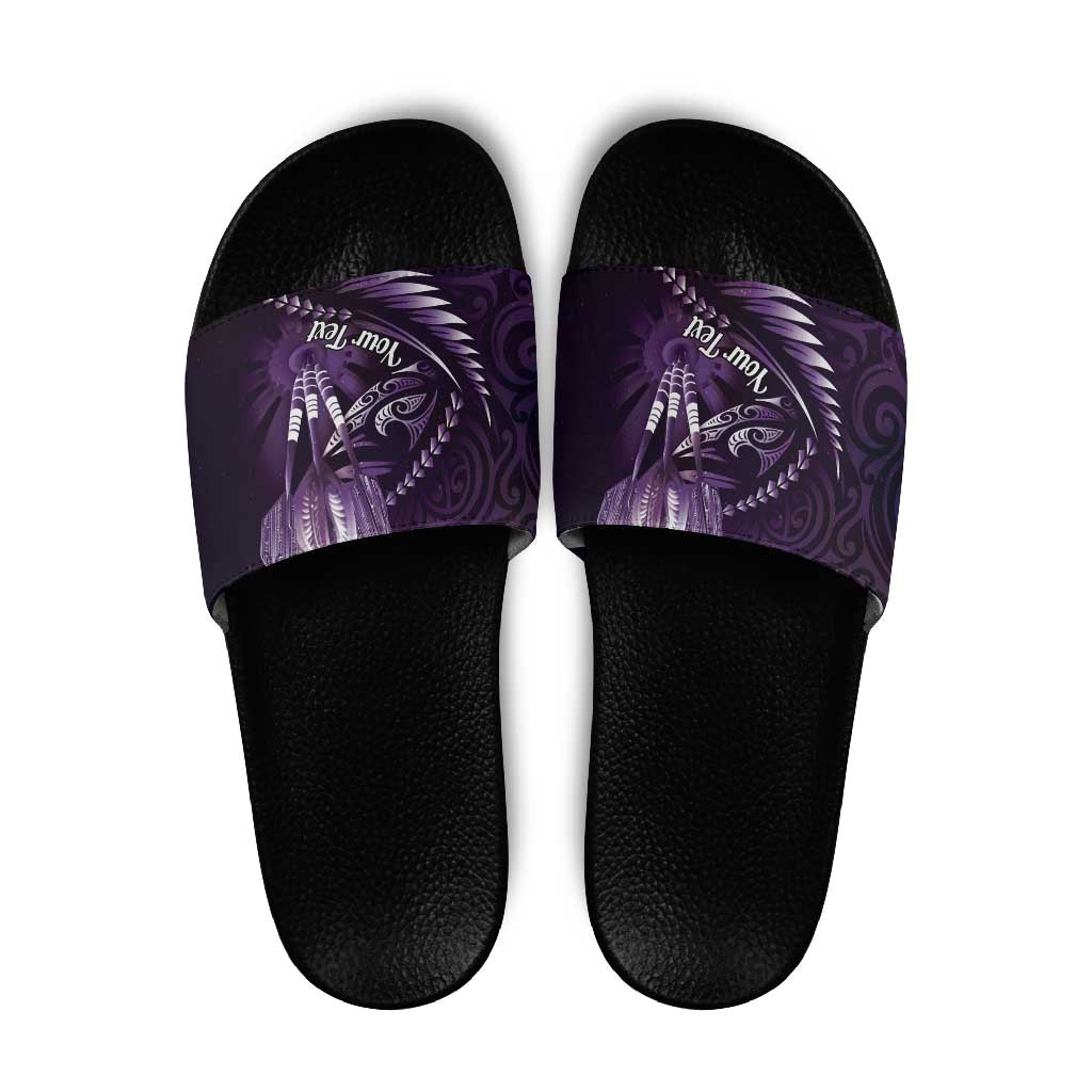 Personalised All Purple New Zealand Darts Slide Sandals Aoteroa Fern Maori Galaxy Style - Aussie Hoodie