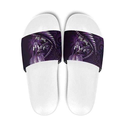 Personalised All Purple New Zealand Darts Slide Sandals Aoteroa Fern Maori Galaxy Style - Aussie Hoodie