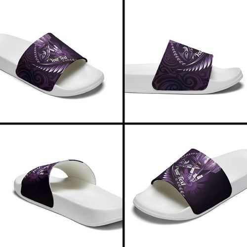 Personalised All Purple New Zealand Darts Slide Sandals Aoteroa Fern Maori Galaxy Style - Aussie Hoodie