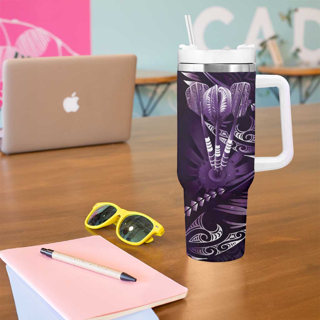 All Purple New Zealand Darts Tumbler With Handle Aoteroa Fern Maori Galaxy Style