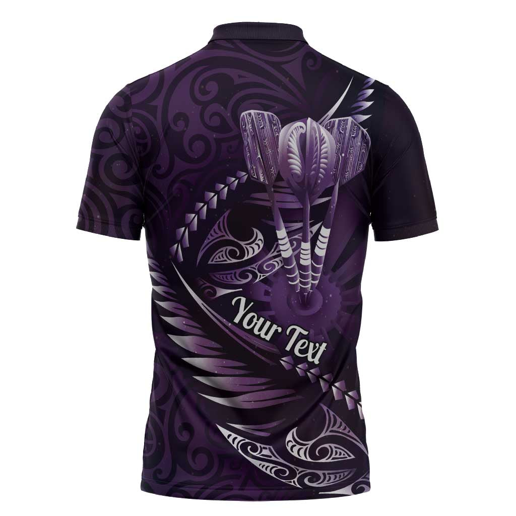 Personalised All Purple New Zealand Darts Zipper Polo Shirt Aoteroa Fern Maori Galaxy Style - Aussie Hoodie