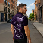 Personalised All Purple New Zealand Darts Zipper Polo Shirt Aoteroa Fern Maori Galaxy Style - Aussie Hoodie