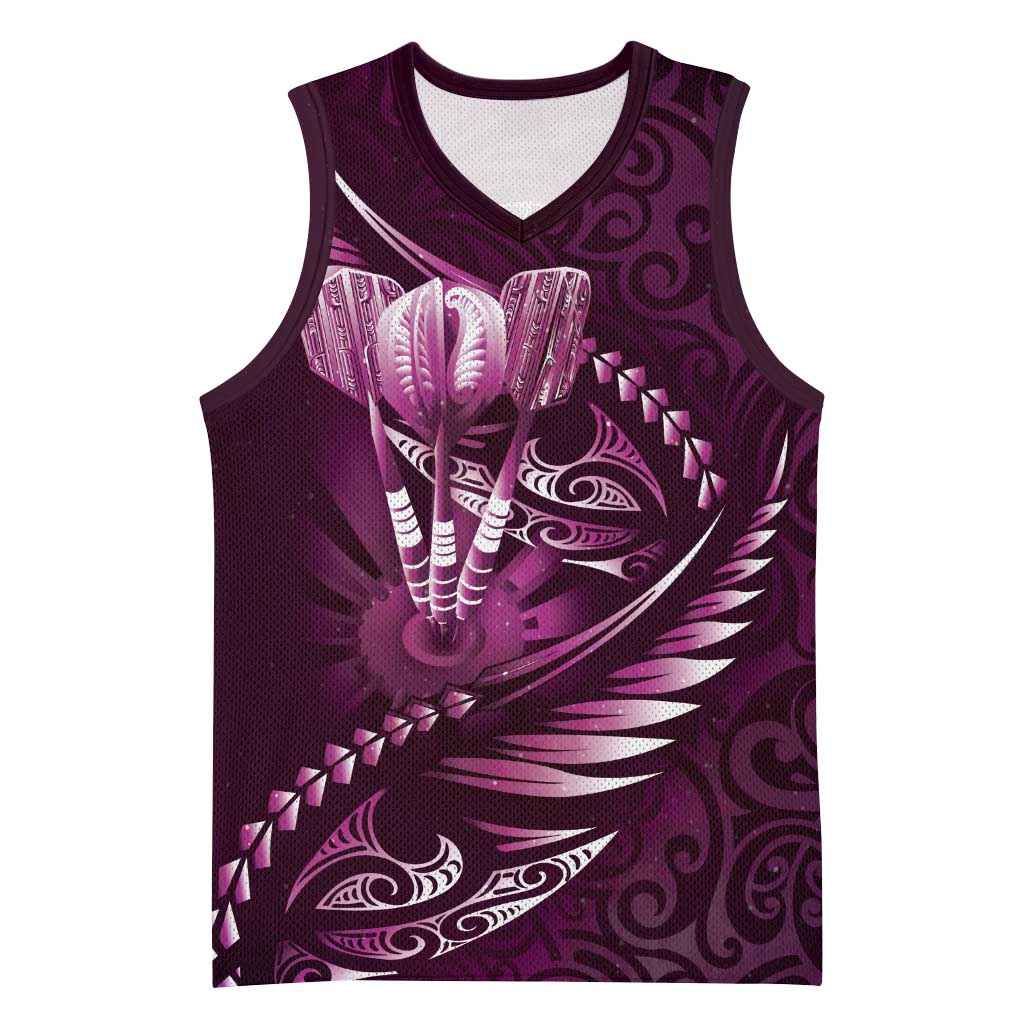 Personalised All Pink New Zealand Darts Basketball Jersey Aoteroa Fern Maori Galaxy Style - Aussie Hoodie