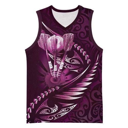Personalised All Pink New Zealand Darts Basketball Jersey Aoteroa Fern Maori Galaxy Style - Aussie Hoodie