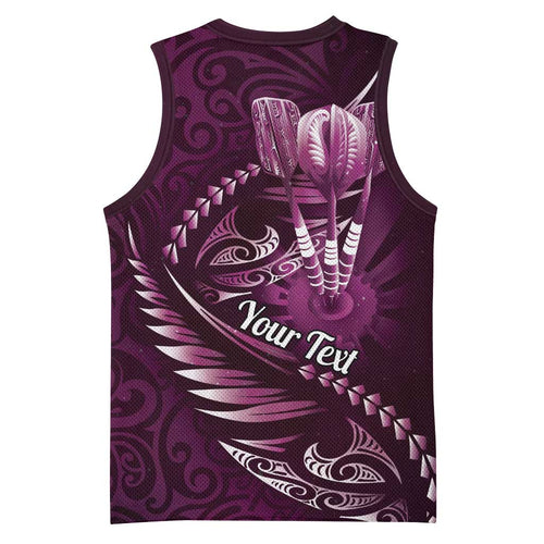 Personalised All Pink New Zealand Darts Basketball Jersey Aoteroa Fern Maori Galaxy Style - Aussie Hoodie