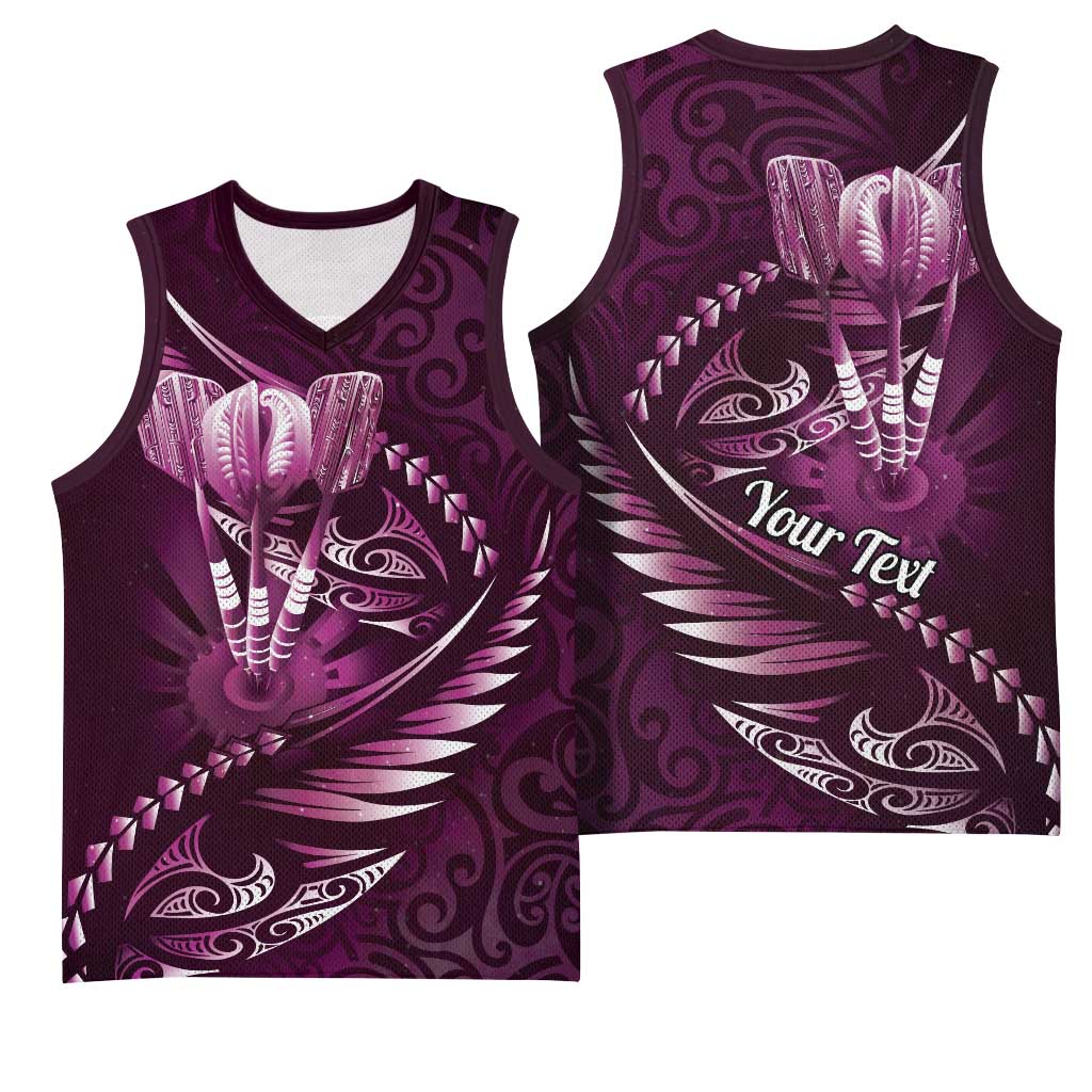 Personalised All Pink New Zealand Darts Basketball Jersey Aoteroa Fern Maori Galaxy Style - Aussie Hoodie