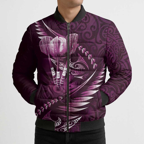 Personalised All Pink New Zealand Darts Bomber Puffer Jacket Aoteroa Fern Maori Galaxy Style - Aussie Hoodie