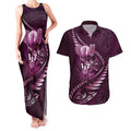 Personalised All Pink New Zealand Darts Couples Matching Tank Maxi Dress and Hawaiian Shirt Aoteroa Fern Maori Galaxy Style