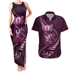 Personalised All Pink New Zealand Darts Couples Matching Tank Maxi Dress and Hawaiian Shirt Aoteroa Fern Maori Galaxy Style