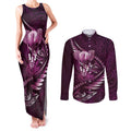 Personalised All Pink New Zealand Darts Couples Matching Tank Maxi Dress and Long Sleeve Button Shirt Aoteroa Fern Maori Galaxy Style