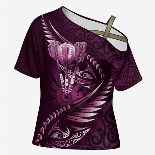 Personalised All Pink New Zealand Darts Cross Shoulder Shirt Aoteroa Fern Maori Galaxy Style - Aussie Hoodie