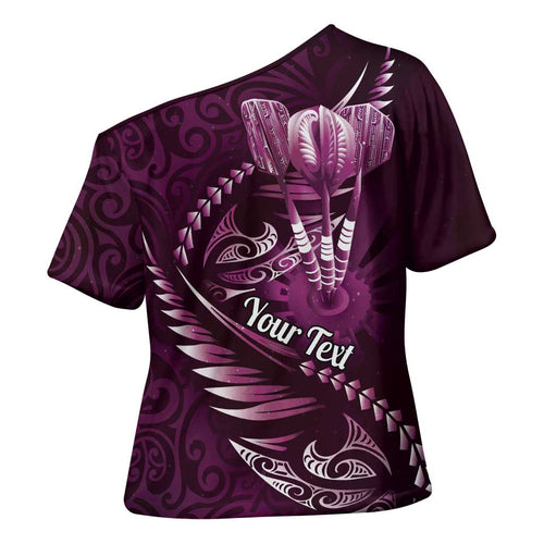 Personalised All Pink New Zealand Darts Cross Shoulder Shirt Aoteroa Fern Maori Galaxy Style - Aussie Hoodie