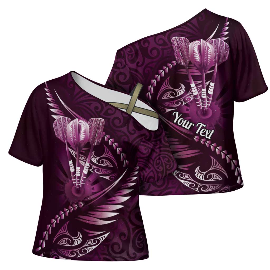 Personalised All Pink New Zealand Darts Cross Shoulder Shirt Aoteroa Fern Maori Galaxy Style - Aussie Hoodie
