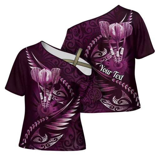 Personalised All Pink New Zealand Darts Cross Shoulder Shirt Aoteroa Fern Maori Galaxy Style - Aussie Hoodie