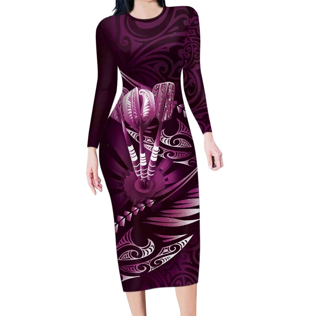 Personalised All Pink New Zealand Darts Family Matching Long Sleeve Bodycon Dress and Hawaiian Shirt Aoteroa Fern Maori Galaxy Style